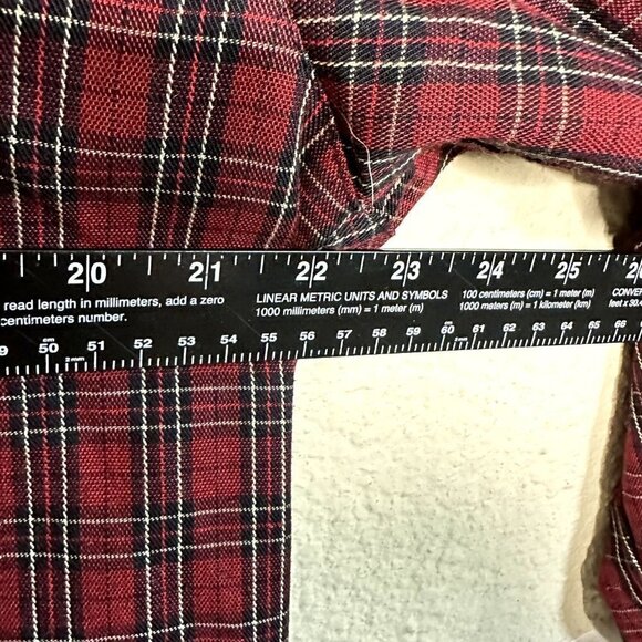 VINTAGE AMI Shirt Women Large Button Down Red Rad Plaid Velvet Collar Western - Picture 4 of 5